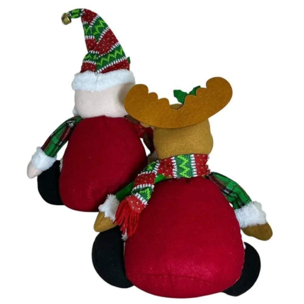 Santa and Reindeer Plush Gnomes Shelf Sitter Christmas Holiday Set Tartan Plaid